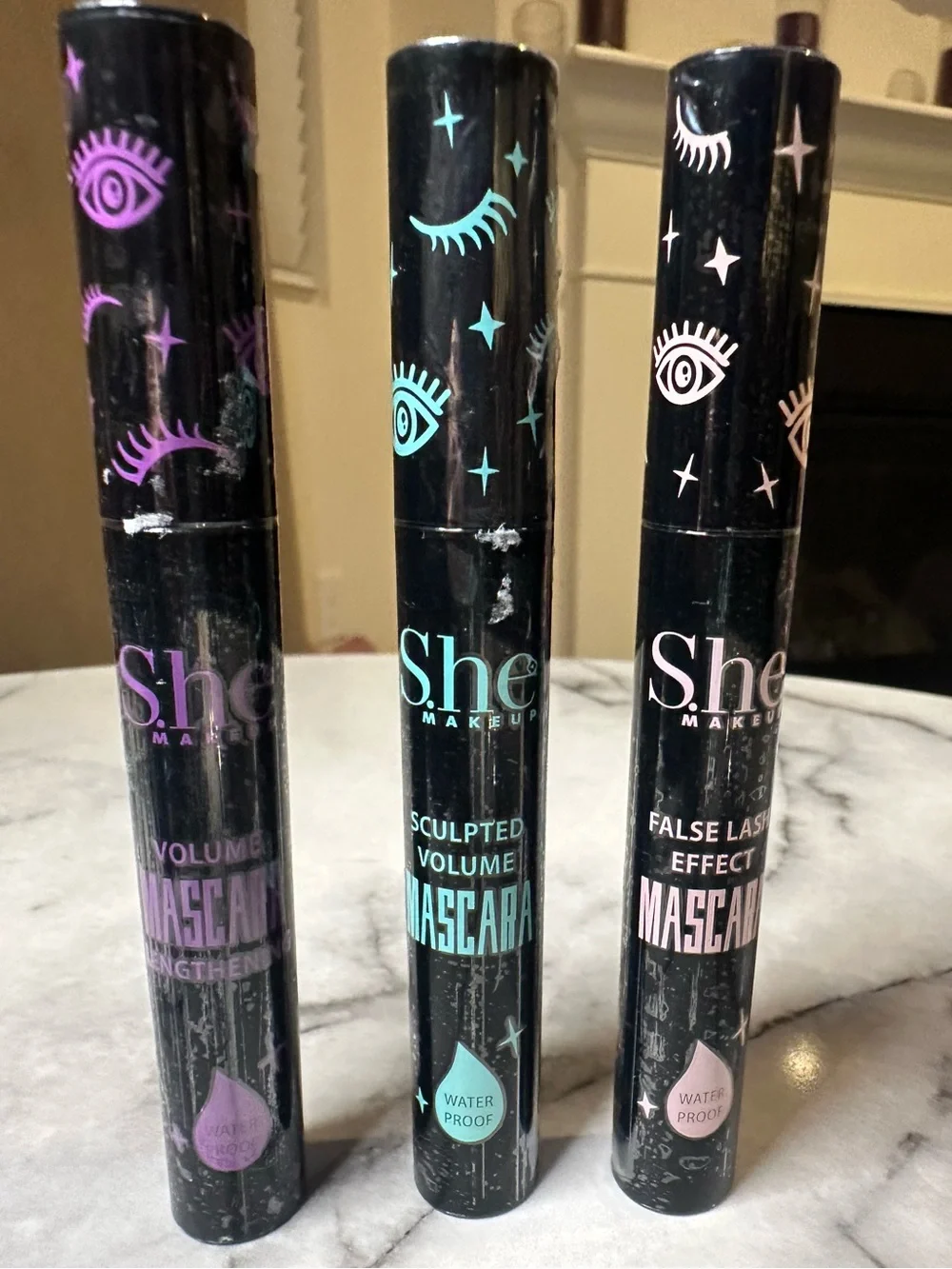 S.he Waterproof Mascara Trio - Black with black make up bag